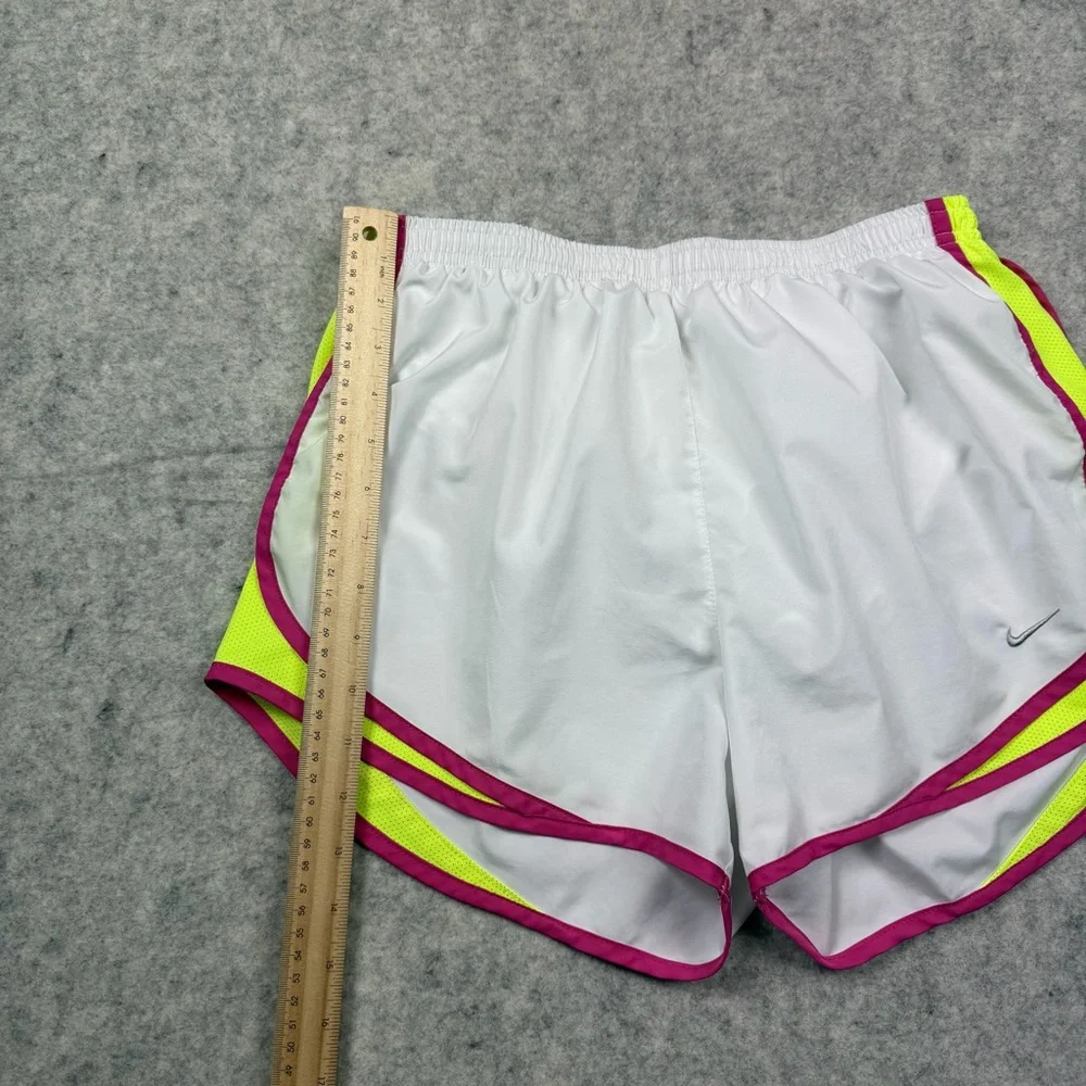 Women’s Nike Dri Fit White/pink/neon Yellow Lined Running Shorts Size Medium - Picture 2 of 14